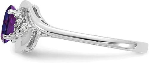 Vista 4 de Anillo de oro blanco de 14 quilates con amatista y diamantes de imitación, piedra natal de febrero, joyería fina para mujeres, regalos para ella