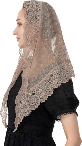 Vista 3 de Wgior Triángulo Vintage Inspirado Encaje Capilla Velos Católica Masa Cabeza Cubierta Bufanda Mantilla Velos para Iglesia