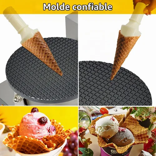 Vista 6 de Máquina eléctrica de cono de helado, máquina comercial de cono de gofres de 110 V para el hogar, con control de temperatura y tiempo LED