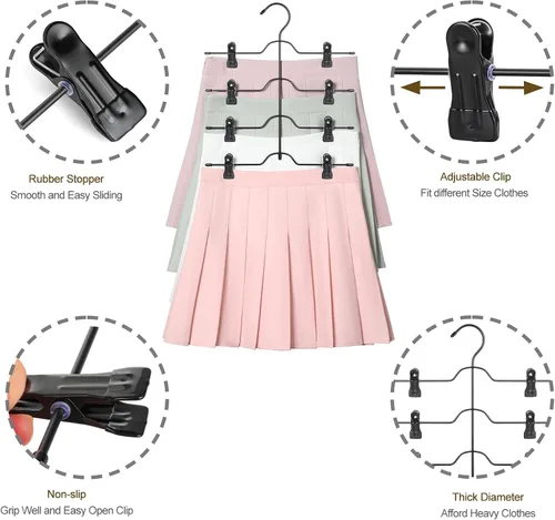 Vista 5 de TOPIA HANGER Perchas de falda de 4 niveles para mujer, ahorran espacio con clips ajustables, ahorran un 80% más de espacio, colgador de clip