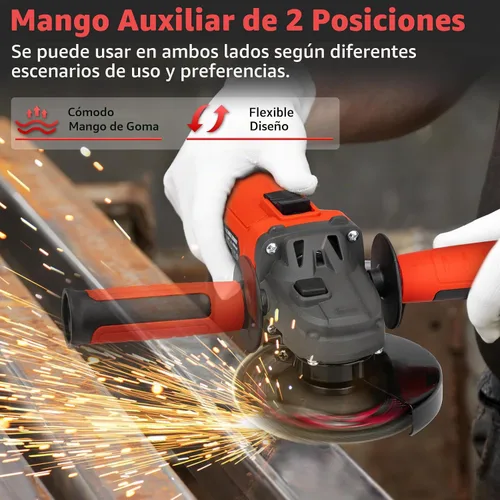 Vista 3 de SHALL Amoladora angular de 4-1/2 pulgadas, 11000 RPM, 4 amperios con 2 protecciones, 3 discos de corte, 3 muelas, mango antideslizante, llave