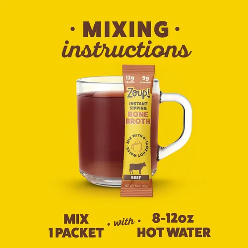 Vista 6 de Zoup! Mezcla de caldo de huesos para sorber instantáneo, carne de res, 0.53