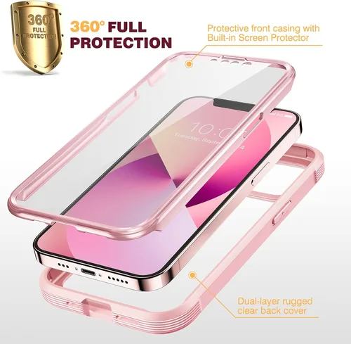 Vista 2 de Diaclara - Funda diseñada para iPhone 13, carcasa resistente de cuerpo completo con protector de pantalla integrado sensible al tacto, antiarañazos