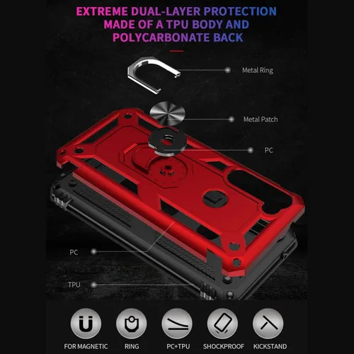 Vista 6 de TJS Funda compatible con Motorola Moto G Stylus 2020, resistente a los impactos, anillo de metal, soporte magnético, funda protectora (negro)