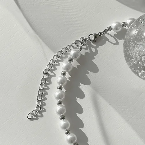 Vista 8 de Collar de perlas góticas para hombre, mosquetón de acero inoxidable punk, gargantilla de perlas unisex para mujeres