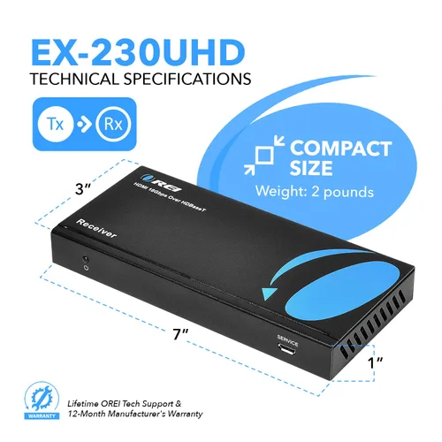 Vista 4 de OREI Ethernet a HDMI Balun 230ft 4K@60Hz, IR bidireccional, HDCP 2.2, HDBaseT Extensor HDMI 4K, receptor transmisor HDMI – 18 Gbps, HDR10, RS-232