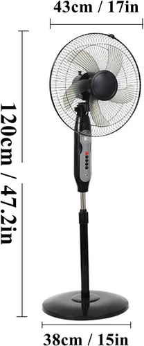 Vista 6 de Ventilador con energía solar, ventilador de pedestal de 16 pulgadas con panel solar, ventilador oscilante de pie de 5 aspas, ventilador de escape