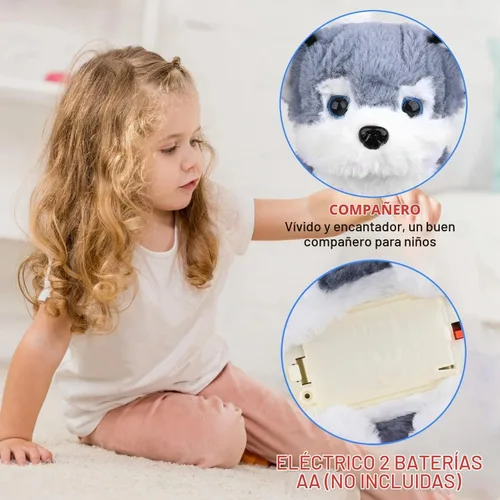 Vista 4 de WorWoder Cachorro de peluche de Alaska, perro electrónico interactivo para mascotas, caminar, ladrar, mover la cola, estirar, animal de compañía