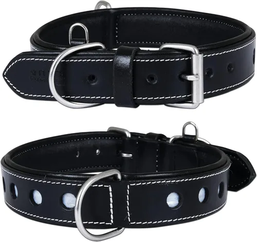 Vista 6 de Collar de Perro de Cuero Genuino Grano Completo, Resistente Cómodo, Acolchado, Fuerte Ideal para Cachorros, Razas Pequeñas, Medianas