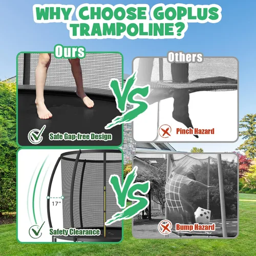 Vista 2 de Goplus Trampolines recreativos de 8 pies, 10 pies, 12 pies, 400 libras, trampolín para exteriores con cierre, escalera antideslizante, tecnología