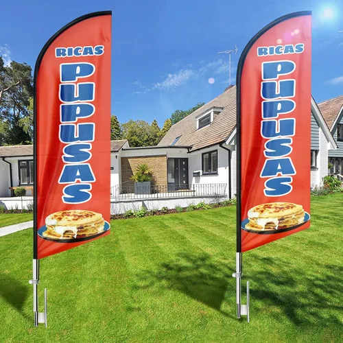 Vista 5 de Ricas Pupusas - Bandera publicitaria de Swooper, bandera de plumas de Ricas Pupusas, cartel publicitario de plumas para negocios de Ricas Pupusas, 8