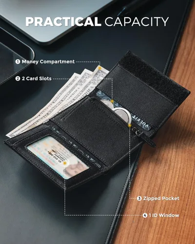 Vista 15 de VULKIT Cartera de cuero minimalista con bloqueo Rfid triple billetera delgada para tarjetas de crédito con 3 ventanas de identificación y bolsillo