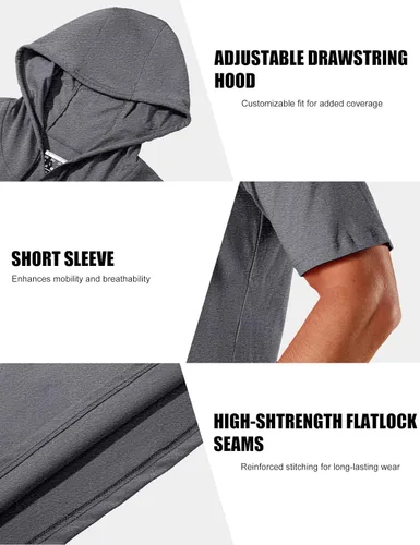Vista 36 de MAGCOMSEN Sudadera con capucha de algodón de manga corta para hombre, sudadera ligera con capucha