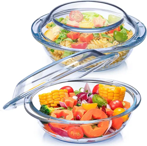 Vista 9 de Plato de Cazuela Mini de Vidrio de 13OZ con Tapa, Utensilio de Hornear Seguro para Horno de 5.5 Pulgadas con Asas, Tazón de Vidrio Seguro