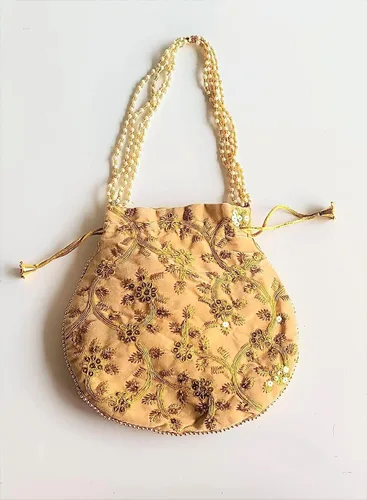 Vista 5 de Bolsa de terciopelo bordada para mujer, bolsa con cordón, regalo de boda dorado para mujer