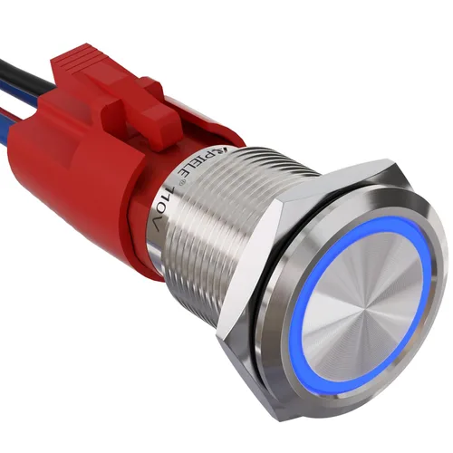 Vista 11 de APIELE 110V-220V 19mm interruptor de botón de cierre 10 Amp SPST LED Impermeable Redondo autobloqueante 1NO (Negro Aluminio, Azul)