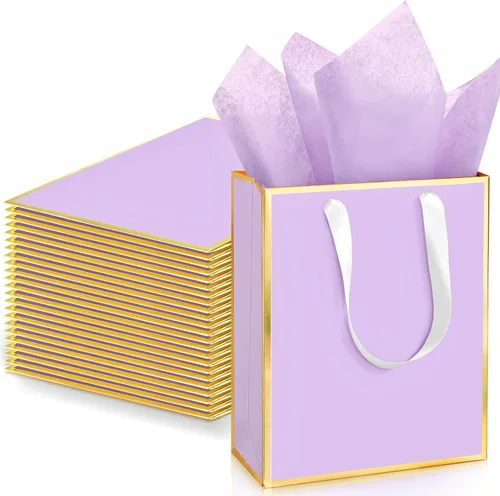 Vista 32 de Yeaqee Paquete de 24 bolsas de regalo de papel metálico con asa y tejido de 9 x 7 x 3.1 pulgadas, papel de aluminio dorado, bolsas de agradecimiento