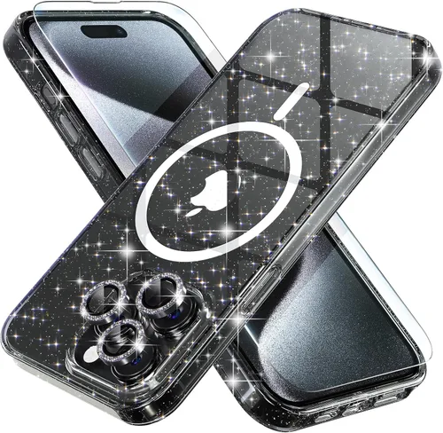 Vista 25 de Choiche Funda para iPhone 15 Pro Max compatible con MagSafe, color negro Purpurina negra