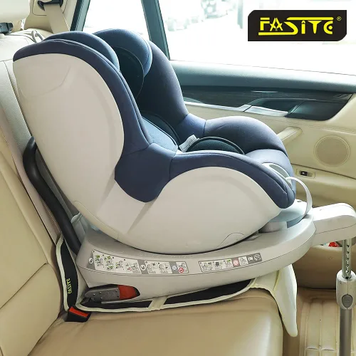 Vista 2 de Protector de asiento de coche beige para bebé y niño – Funda impermeable antideslizante para asiento de automóvil con 2 bolsillos de malla