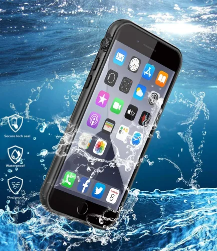 Vista 5 de Funda impermeable para iPhone SE, protector de pantalla integrado totalmente sellado, a prueba de golpes, a prueba de nieve, funda protectora