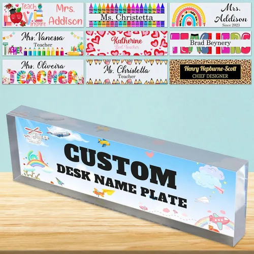 Vista 13 de Placa de nombre de escritorio personalizada para profesores, placa de identificación de bloque de acrílico personalizada para oficina, placa