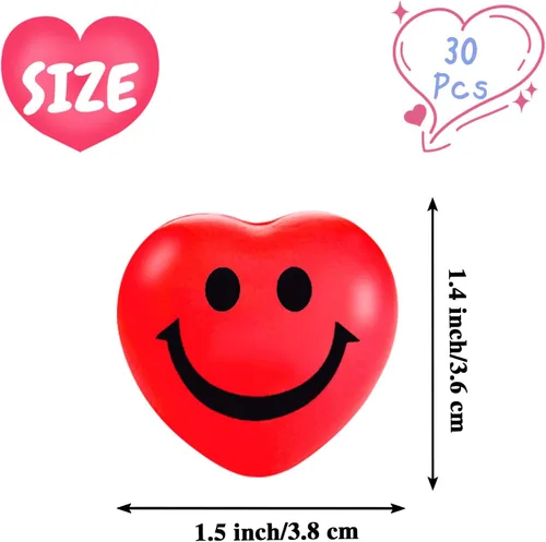 Vista 2 de 30 bolas de estrés con forma de corazón, mini bola sonriente de 1.5 pulgadas para aliviar el estrés en forma de corazón para juguetes de San