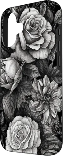 Vista 2 de Negro y blanco gótico rosas flores gótico jardinería caso para iPhone 16