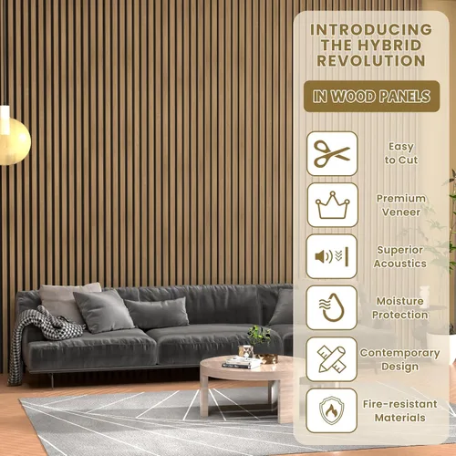 Vista 2 de Paquete de 4 paneles acústicos de madera para pared y techo (47.2 x 23.6 pulgadas), elegantes paneles de listones insonorizados con acabado