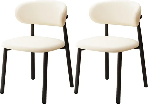 Vista 23 de Juego de 2 sillas de comedor para cocina, tapizadas, modernas, de cuero, original/beige