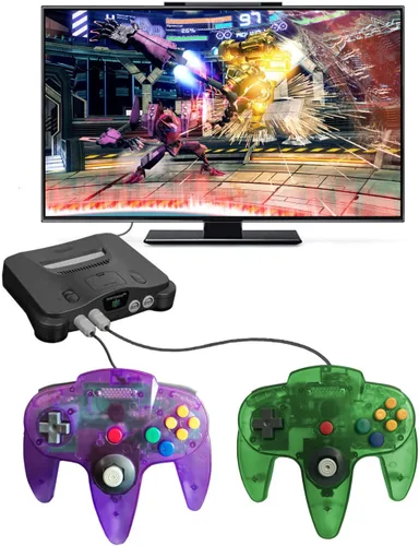 Vista 5 de ZeroStory Classic N64 Controller, Wired N64 Controller Upgraded Joystick for N64 Video Game Console (Transparent Green and Transparent Purple)