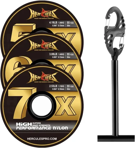 Vista 21 de HERCULES Tippet de pesca con mosca, paquete de 3 con soporte para volquetas, 55 yardas
