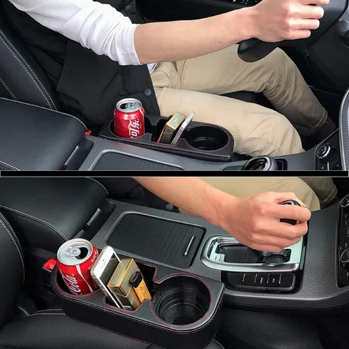 Vista 8 de Portavasos de automóvil, portavasos para asiento delantero automático, cubierta de piel sintética, soporte para bebidas, organizador de relleno
