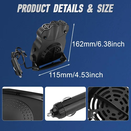 Vista 3 de MASO Calentador de automóvil, desempañador portátil de 12 V 150 W con ventilador de calefacción/refrigeración y encendedor de cigarrillos