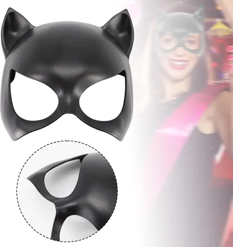 Vista 6 de Máscara de gato negro para mujer, máscara de ojos de superhéroe, máscara de gato de media cara, accesorios de disfraz de cosplay para máscaras