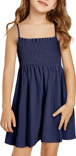 Vista 11 de blibean Vestidos de verano de algodón para niñas de 4 a 15 años A azul