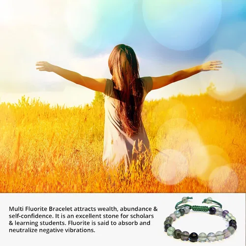 Vista 216 de Adjustable Crystal Bracelet – Gemstone Bead Bracelet with Adjustable Macrame String – Chic Gemstone Bracelet for Men and Women – 8mm Round Healing