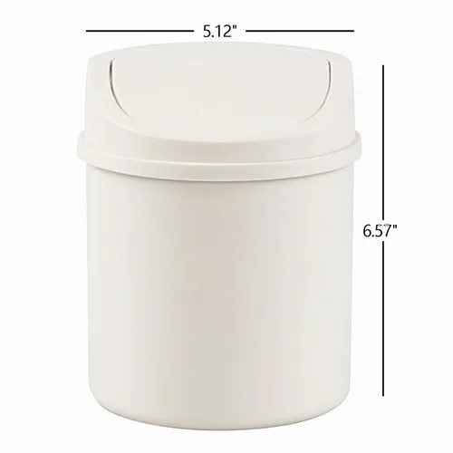 Vista 2 de Cubo de basura pequeño de plástico de 0.7 galones, mini bote de basura con tapa abatible, color blanco