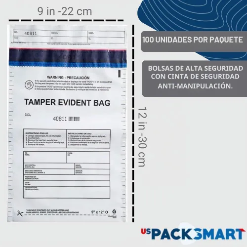 Vista 2 de Bolsas de plástico transparente de 9 x 12 pulgadas con cinta de seguridad a prueba de manipulaciones, depósitos bancarios seguros, manejo