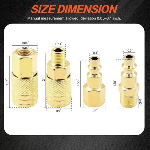 Vista 3 de Kit de acoplador de aire y enchufe, 22 piezas de 1/4" NPT de conexión rápida de aire con junta universal giratoria de 360°, accesorios de compresor