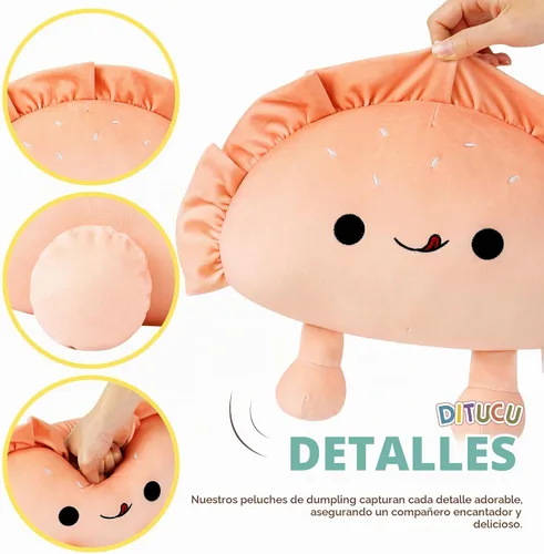 Vista 6 de Ditucu Pierogi - Linda almohada Pierogi de felpa divertida con comida frita, albóndigas fritas, panqueques, peluches de animales de peluche Rosa