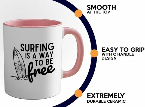 Vista 4 de Surfing Two Tone Pink Edition Taza de café de 11 oz – Surfing is free A – Surfing is free A – Surfing is free A – Surfing ing Enthusiast Gifts Water