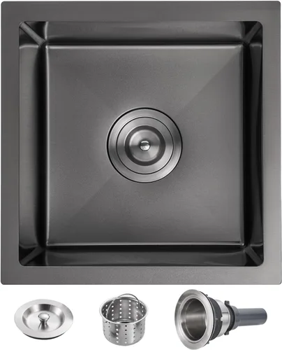 Vista 2 de POPFLY Fregadero de barra de 15 pulgadas, fregadero de cocina pequeño negro de 15 x 15 pulgadas, fregadero de preparación de barra de cocina