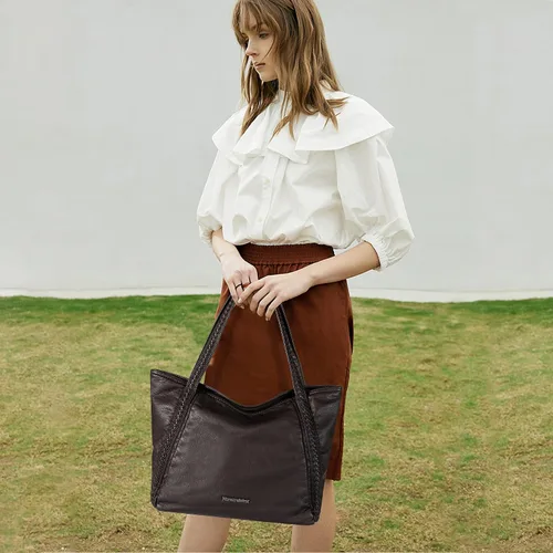 Vista 7 de Montana West Stone Washed Leather Hobo Purses for Women Soft Top Handle Shoulder Bag with Wallet 2PCS Set