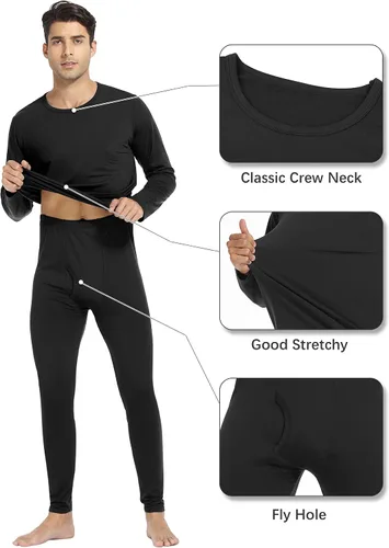 Vista 3 de URATOT Conjunto de 2 ropa interior térmica para hombre, con forro polar, ropa interior térmica suave, largo Johns parte superior inferior