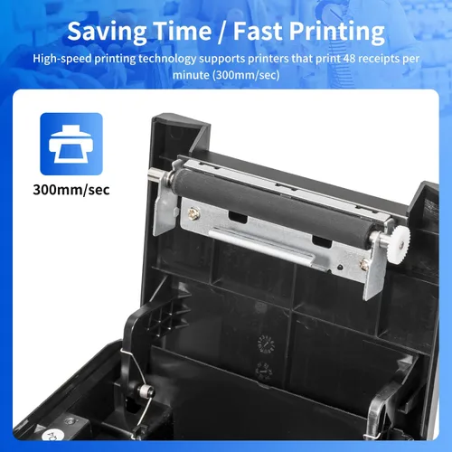 Vista 4 de NetumScan Impresora de Recibos POS de 80 mm 300 mm/s Impresora Térmica de Recibos USB con Cortador Automático, Cajón de Efectivo, Interfaz USB