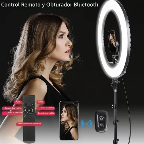 Vista 3 de Anillo de luz LED de 21 pulgadas con soporte para trípode, anillo de luz de video para fotografía de selfie, grabación de vlogs, conferencias