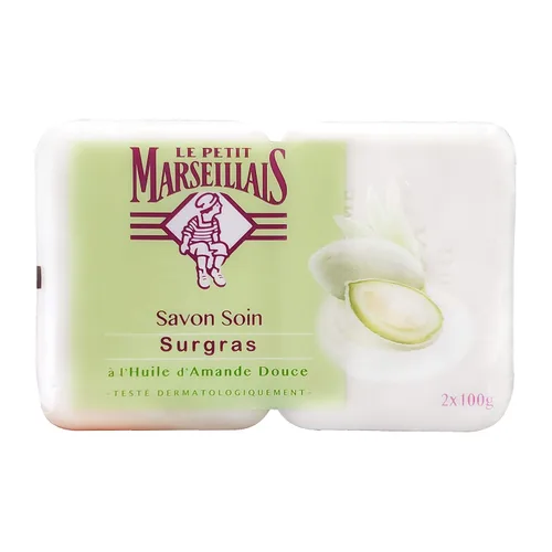 Vista 2 de Le Petit Marseillais Savon Soin Surgras - Surgras francés con jabón de aceite de almendras (paquete de 2, total de 14 onzas)