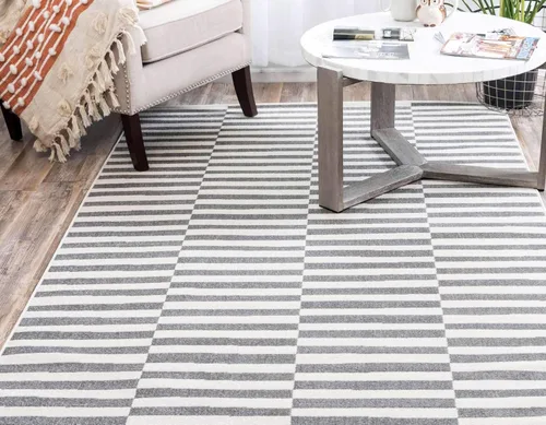 Vista 3 de Unique Loom Williamsburg Collection - Alfombra informal de transición gruesa con rayas alternas (8 pies x 10 pies, rectangular, gris/beige)