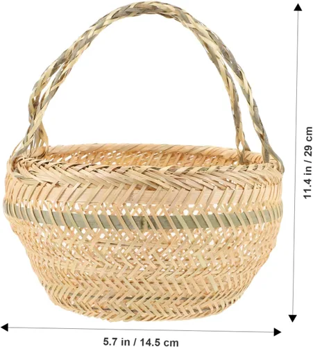 Vista 8 de ABOOFAN Cesta portátil de cosecha de jardín, cesta de almacenamiento de alambre con mango de bambú, cesta de almacenamiento tejida a mano, cesta