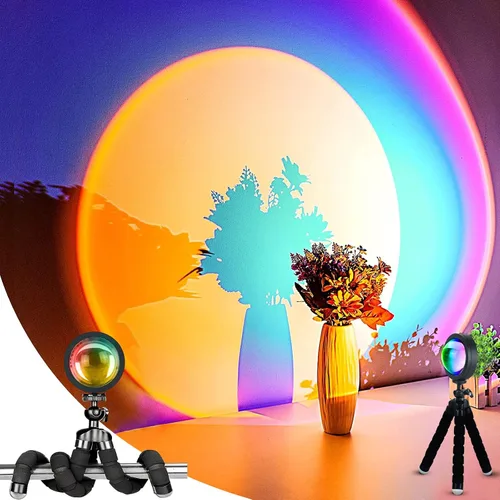 Vista 4 de Balkwan Lámpara de Proyección de Puesta de Sol con Rotación LED Romántica Moderna Soporte de Pie Luz Nocturna con USB para Sala de Estar Dormitorio